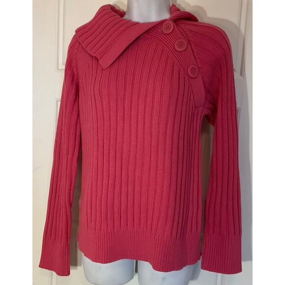 Jones New York Sweaters - Jones New York Pink Long Sleeve Ribbed Shawl Collar Button Detail Sweater L